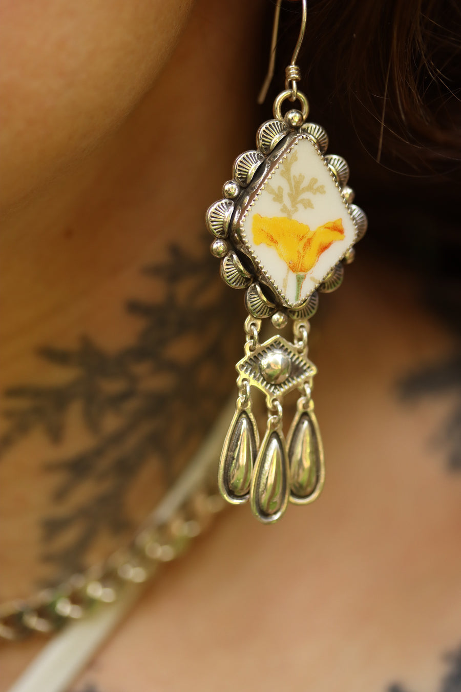California Poppy Chandelier Earrings