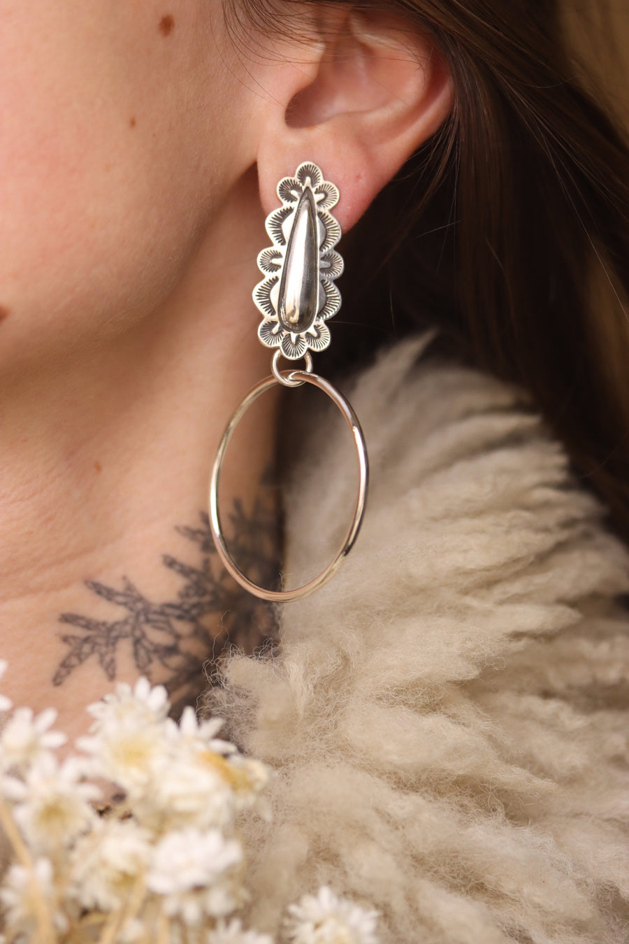 Stamped Teardrop Stud Hoops