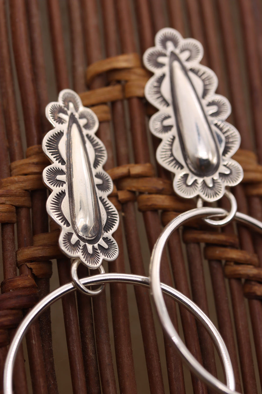 Stamped Teardrop Stud Hoops