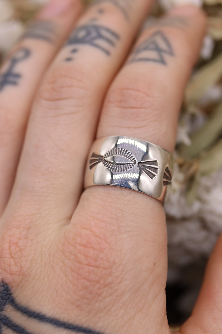 Stamped Wide Band Ring (size 8 1/2)