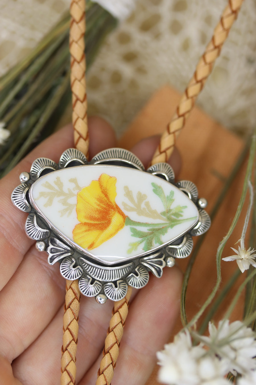 California Poppy Bolo Tie