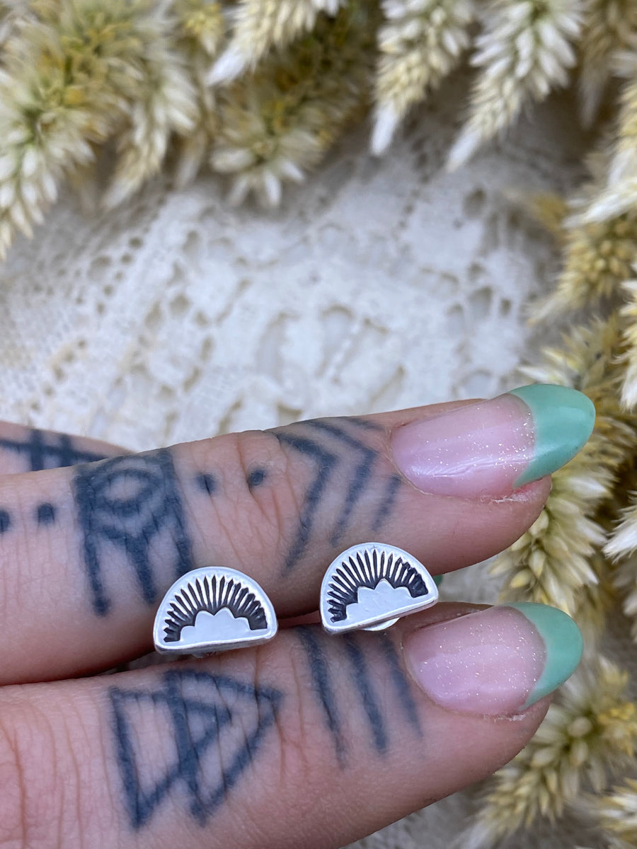 Stamped Silver Stud Earrings