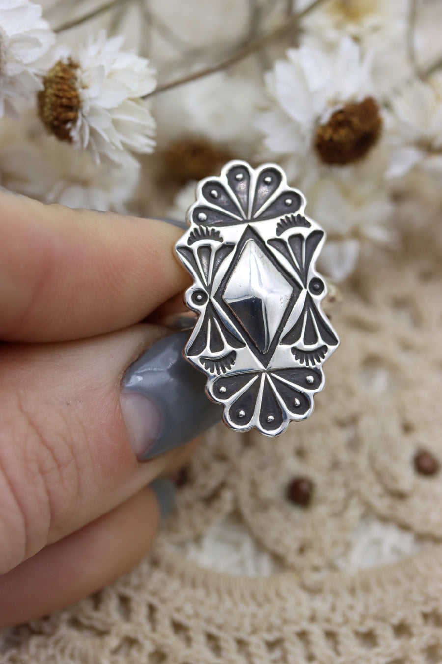 Silver Diamond Ring (size 8 1/2)