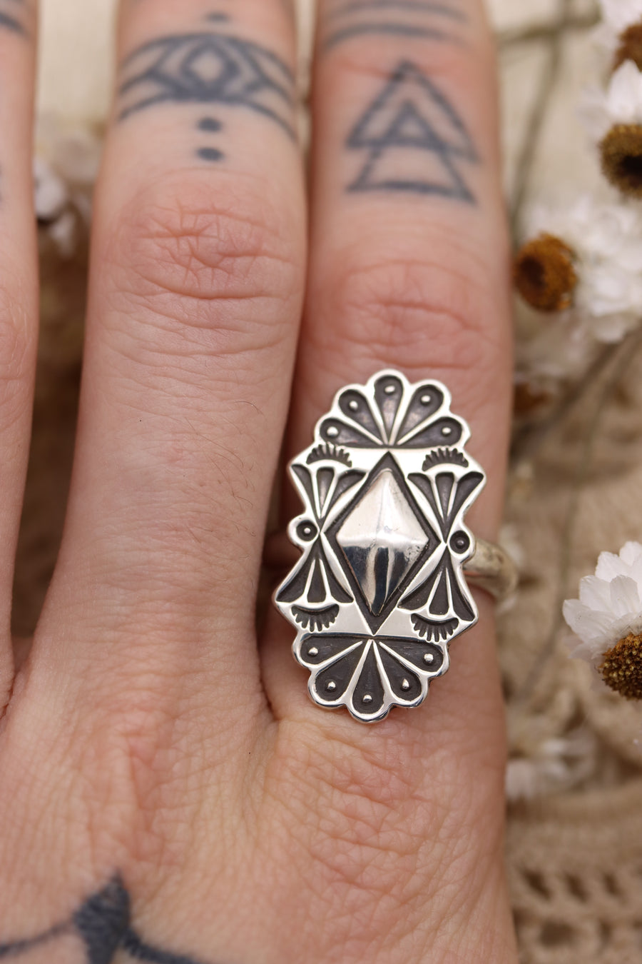 Silver Diamond Ring (size 8 1/2)