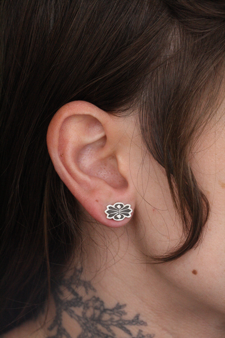 Stamped Silver Stud Earrings