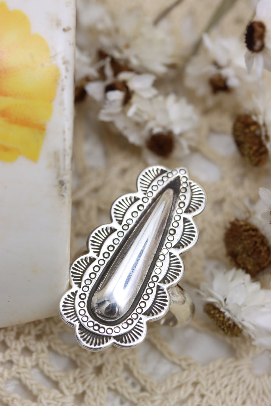 Stamped Teardrop Ring (size options 7 & 8.5)