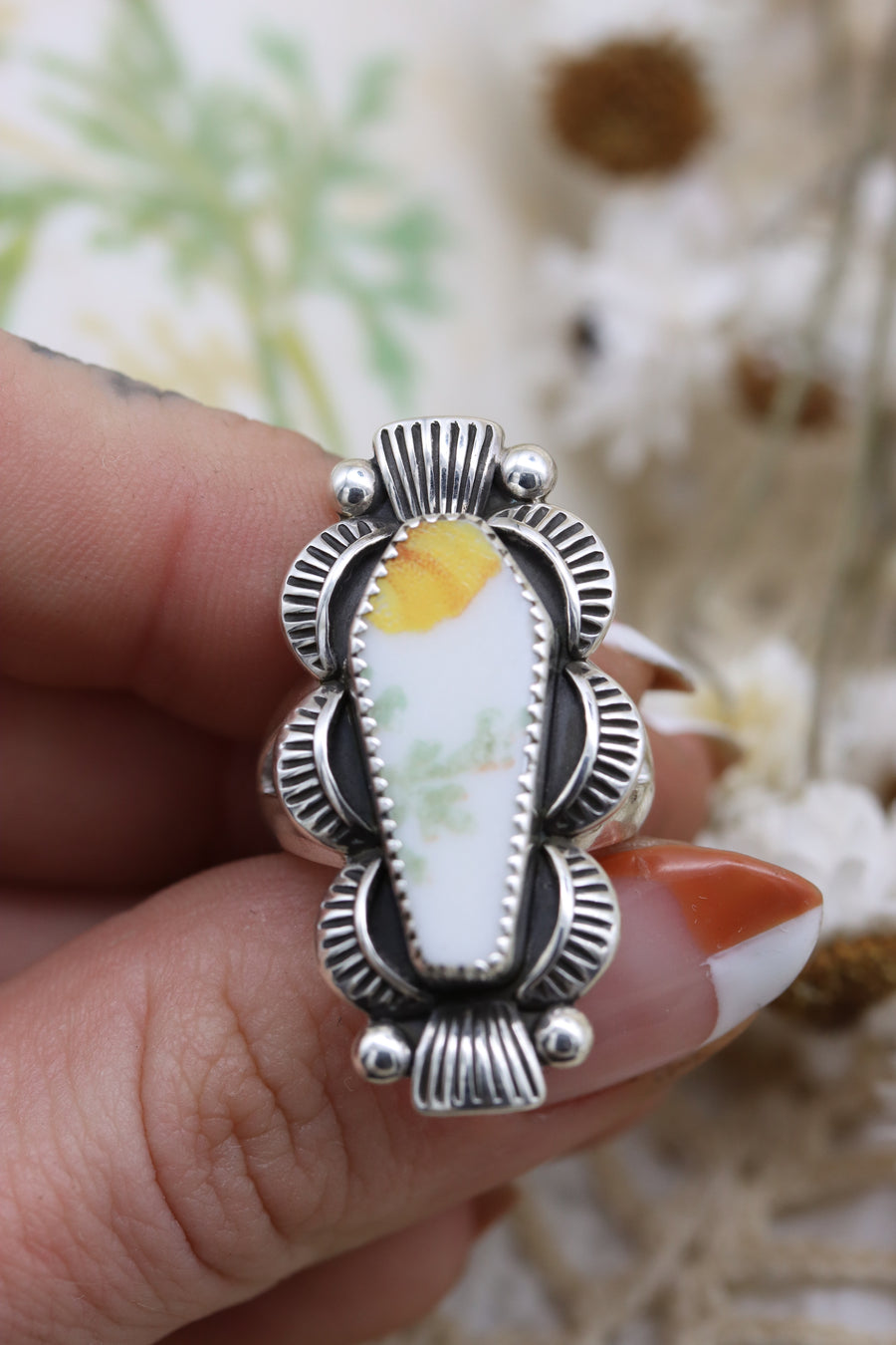 California Poppy Coffin Ring (size 7)