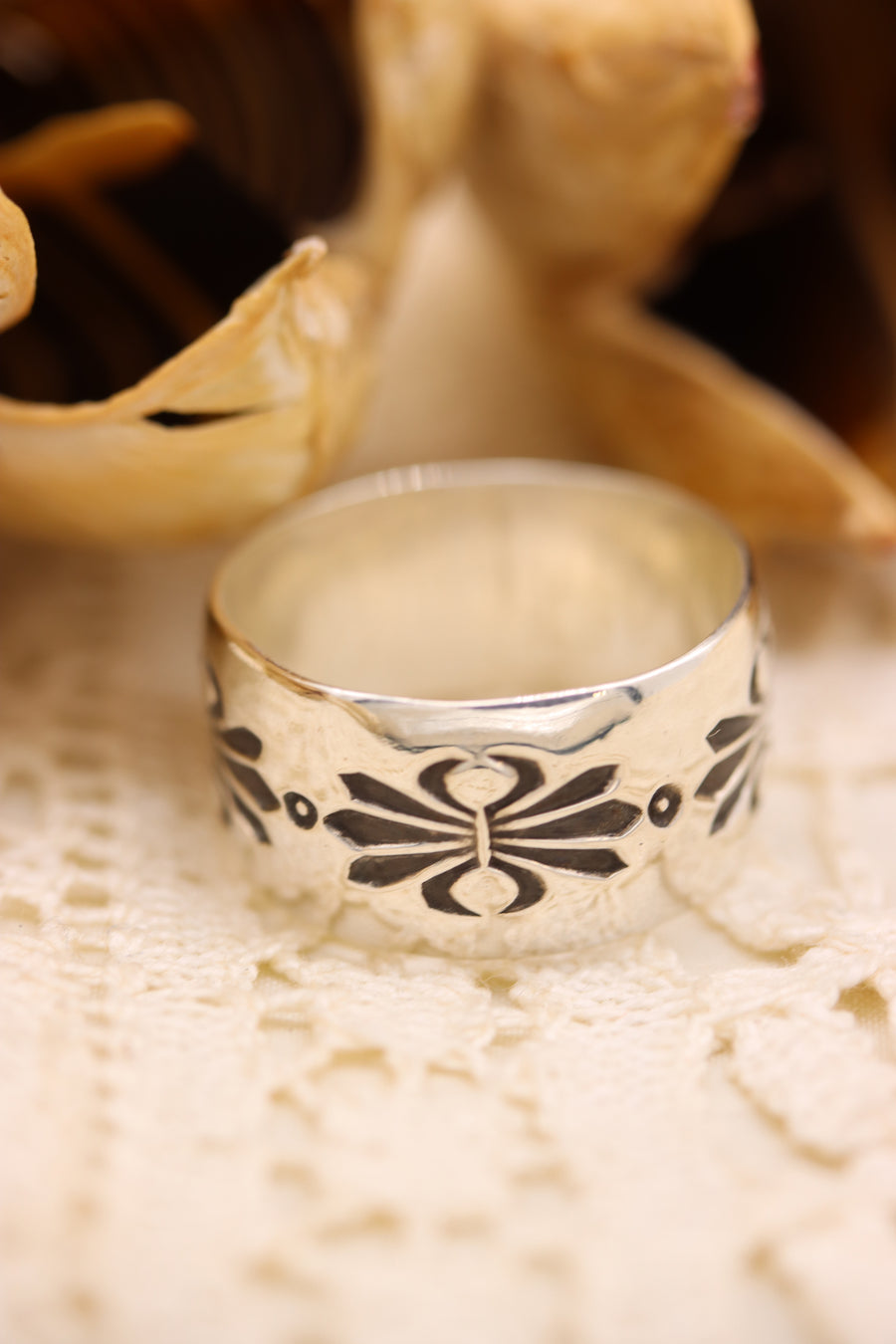 Stamped Silver Wide Band Ring (size 8)