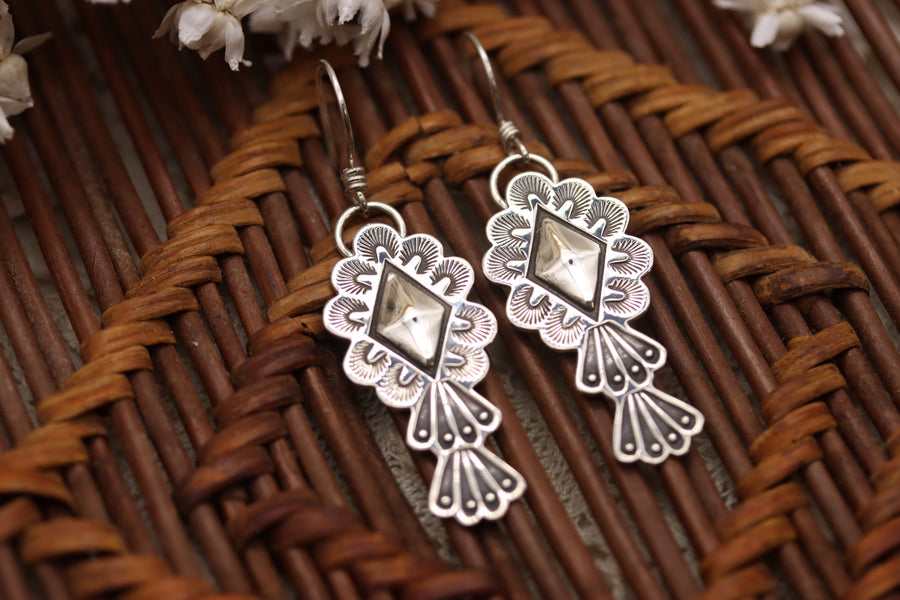 Stamped Silver Dangly Earrings